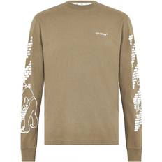 Off-White Men T-shirts Off-White Men's Bricks Logo Long Sleeve Skate Fit Army Green T-Shirt 38/Regular