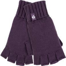 Purple - Women Gloves & Mittens Heat Holders Womens Ladies Solid Knitted Fingerless Gloves Purple