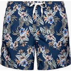 Eton Mens Dark Blue Floral-patterned Drawstring Woven Swim Shorts