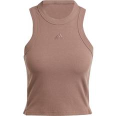 Braun - Damen Tanktops Adidas Lounge Ribbed Crop Tank Top Earth Strata