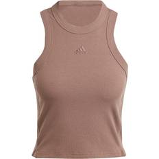 Bruna Linnen adidas Lounge Ribbed Crop Linne - Brunt