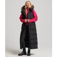 Femme Gilets Superdry Doudoune Longue À Capuche Femme - Schwarz