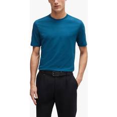 HUGO BOSS T-skjorter HUGO BOSS Cotton-jersey T-shirt with rubber-print Blue