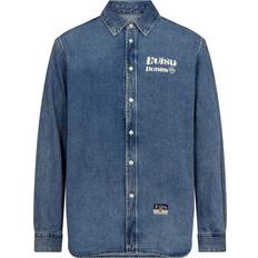 Evisu Tops Evisu HT, Brush Daicock Printed Denim LS Shirt Mand Overshirts Denim hos Magasin Mid Tone Indigo