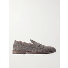 Grå Loafers Brunello Cucinelli Woven Suede Penny Loafers Men Gray