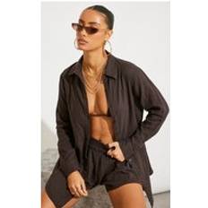 Midi Dresses - Oversize PrettyLittleThing Dark Chocolate Soft Crinkle Oversized Beach Shirt Dress