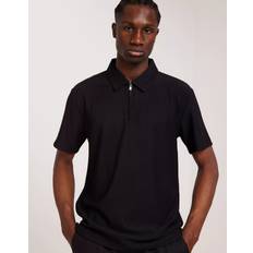 Selected Herr Pikétröjor Selected Relax Plisse Half Zip SS Polo Black