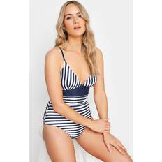 LTS Tall Navy Blue Stripe Vneck Swimsuit Tall Women's Swimsuits