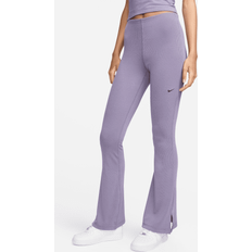 Purple Tights Nike Sportswear Chill Knit Women's Tight Mini-Rib Flared Leggings Purple Polyester UK 24-26