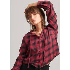 Superdry Vrouw Overhemden Superdry Womens Ruffle Trim Long Sleeve Check Shirt Red Viscose