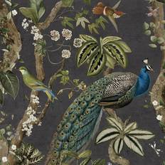 Wallpapers Holden Decor Holden Peacock Woods Charcoal Wallpaper Black 0.1 x 53 x 1000cm