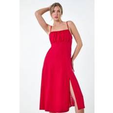 Linen - Midi Dresses Dusk Fashion Ruched Linen Blend Midi Dress in Red