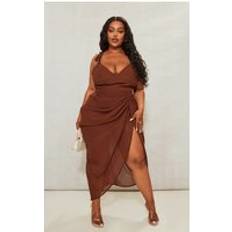 Brown - Women Dresses PrettyLittleThing Plus Chocolate Underwire Detail Draped Midi Dress, Chocolate
