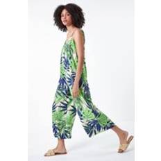 Cropped Jumpsuits & Overalls Roman Tropical Leaf Cropped Jumpsuit in Lime