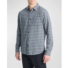 Linen Shirts Vince Summit Plaid Linen-cotton Long-Sleeve Shirt, Blue/blue Cloud