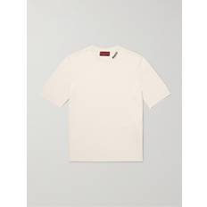 Gucci T-shirts Gucci Logo-Intarsia Silk and Cotton-Blend T-Shirt Men Neutrals