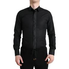 Man - One Size Shirts Dolce & Gabbana Cotton Logo Formal Dress Shirt Black