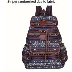 Blue Vintage Drawstring Travel Backpack, Fashion Multi-pocket Casual Knapsack