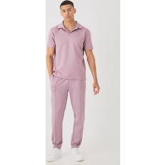 boohooMAN Core Revere Scuba Polo & Jogger Set - Purple