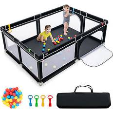 Playpen Costway Babyjoy baby playpen extra-large safety baby fence w/ ocean balls & rings black 81" x 59" x 27" L X W X H