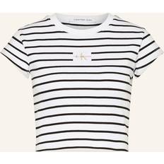 Calvin Klein Jeans Woven Label Ribbed Short Sleeve T-Shirt - Ck Black/Bright White