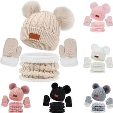 Accessories CN Sold by: Yuanbang Co.ltd, Winter Kids Hat Scarf Glove Set Knit Neck Warmer Mittens For Toddler Boys Girls Hat Gloves Scarf Set Beige