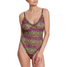 Multicolored - Women Bodysuits Hanky Panky High-Cut Animal-Print Lace Thong Bodysuit ITS ELECTRIC Medium