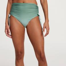 Women Bikini Bottoms Calia CALIA Women's High Waisted Ruched Side Tie Swim Bottoms, Medium, Mint/Agave Leaf Ombre