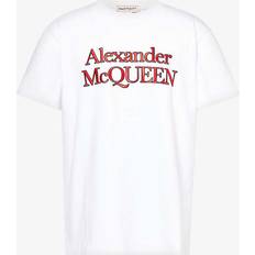 Alexander McQueen Men T-shirts Alexander McQueen Mens Opticalwhite Logo-print Crewneck Cotton-jersey T-shirt