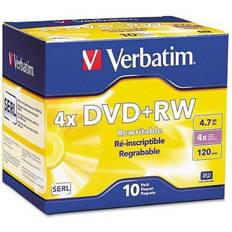 Optical Storage Verbatim Sold by: ADVENTURER'S BAG, DVD RW Rewritable Disc 4.7 GB 4x Slim Jewel Case Silver 10/Pack 94839