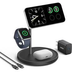 Batteries & Chargers Anker MagSafe-Compatible Wireless Charging Stand, MagGo 3 in 1 Wireless Charging Station, Qi2 Certified 15W Wireless Charger for iPhone 15/15 Pro/14/13/12, Apple Watch, AirPods