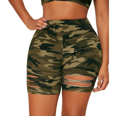 Camouflage - Women Shorts Shein SXY Camo Print Cut Out Cycling Shorts