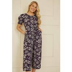 Florals Jumpsuits & Overalls Yumi Mela London Floral Ruched Sleeves Jumpsuit, Navy