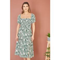 Midi Dresses - Round Yumi Palm Leaf Print Midi Dress, Green