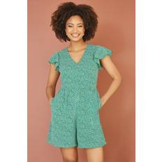 Green - Women Jumpsuits & Overalls Yumi Mela London Floral V Neck Short Playsuit, Green