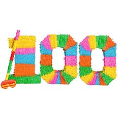 Piñatas Fax Potato 100th Birthday Anniversary Pinata Set with Stick Blindfold Multi Yellow