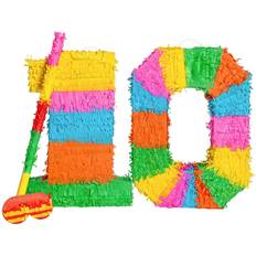 Childrens Parties Piñatas Fax Potato 10th Birthday Anniversary Pinata Set with Stick Blindfold Multi Yellow