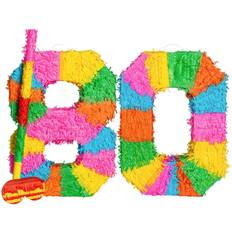 Childrens Parties Piñatas Fax Potato 80th Birthday Anniversary Pinata Set with Stick Blindfold Multi Yellow