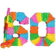 Piñatas Fax Potato 60th Birthday Anniversary Pinata Set with Stick Blindfold Multi Yellow