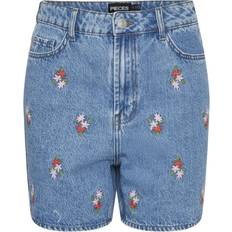 Farkkushortsit - Sininen Pieces Pcsky HW Embroidery Shorts - Light Blue Denim