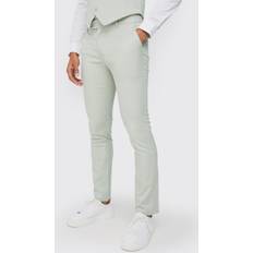 Vihreä Puvut boohooMAN Textured Skinny Fit Suit Trousers - Sage