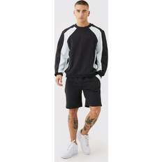 Herren - Weiß Anzüge boohooMAN Colour Block Sweatshirt Short Tracksuit - White