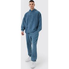 Kapuze Anzüge boohooMAN Oversized Washed Cord Hooded Tracksuit - Slate Tall