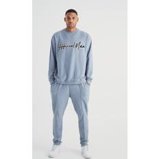 Harmaa - Mies Puvut boohooMAN Oversized Slub Sweatshirt Tracksuit - Grey