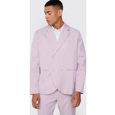 Men - Purple Suits boohooMAN Mens Textured Double Breasted Suit Jacket Purple