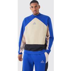 L - Mies Puvut boohooMAN Oversized Colour Block Sweatshirt Tracksuit - Dark Blue