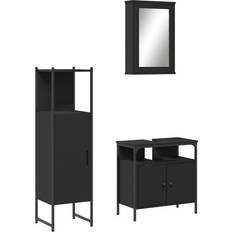 Muebles de Baño vidaXL Juego De Muebles De Baño 3 Pzas Madera Contrachapada Negro Negro