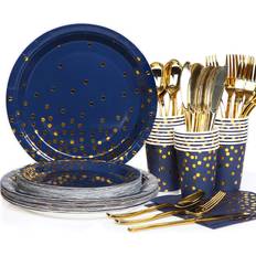 Graduations Disposable Plates BT 168pcs royal blue and gold plates and napkins party supplies,navy blue dispos. 2.91 Pounds