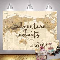 Art Studio 7x5ft adventure awaits backdrop retro world map dessert table deco. 7x5FT210CM x 150CM