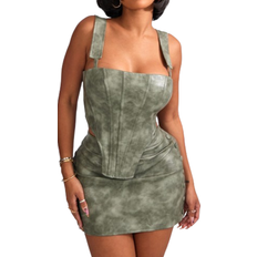 Coton - Femme Corsets PrettyLittleThing Shape Faux Leather Corset - Khaki